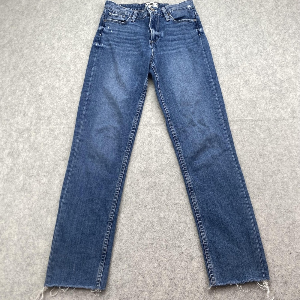 Paige Hoxton Slim Jeans Womens 26 (25x27) Blue High Rise Straight Raw Hem